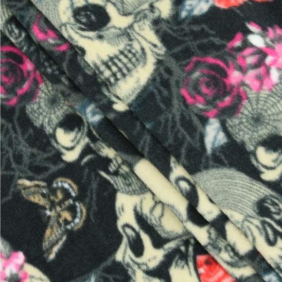 Handmade Skull Rose Spider Goth Print Anti-Pill Fleece Scarf Black Red Purple - Picture 8 of 10